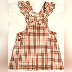 Max Studio Girls Overalls Dress Size 2T Ruffles Snap  Plaid Holiday/Christmss